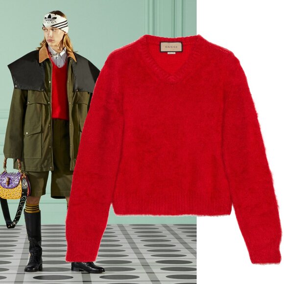 Gucci Sweaters - GUCCI MENS SWEATER RED MOHAIR KNIT WOOL V-NECKLINE TOP sz M / MEDIUM